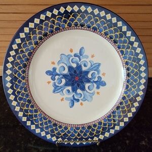 Williams Sonoma Blue Rimmed 11" Melamine Spanish Style Dinner Plate, Pre-owned